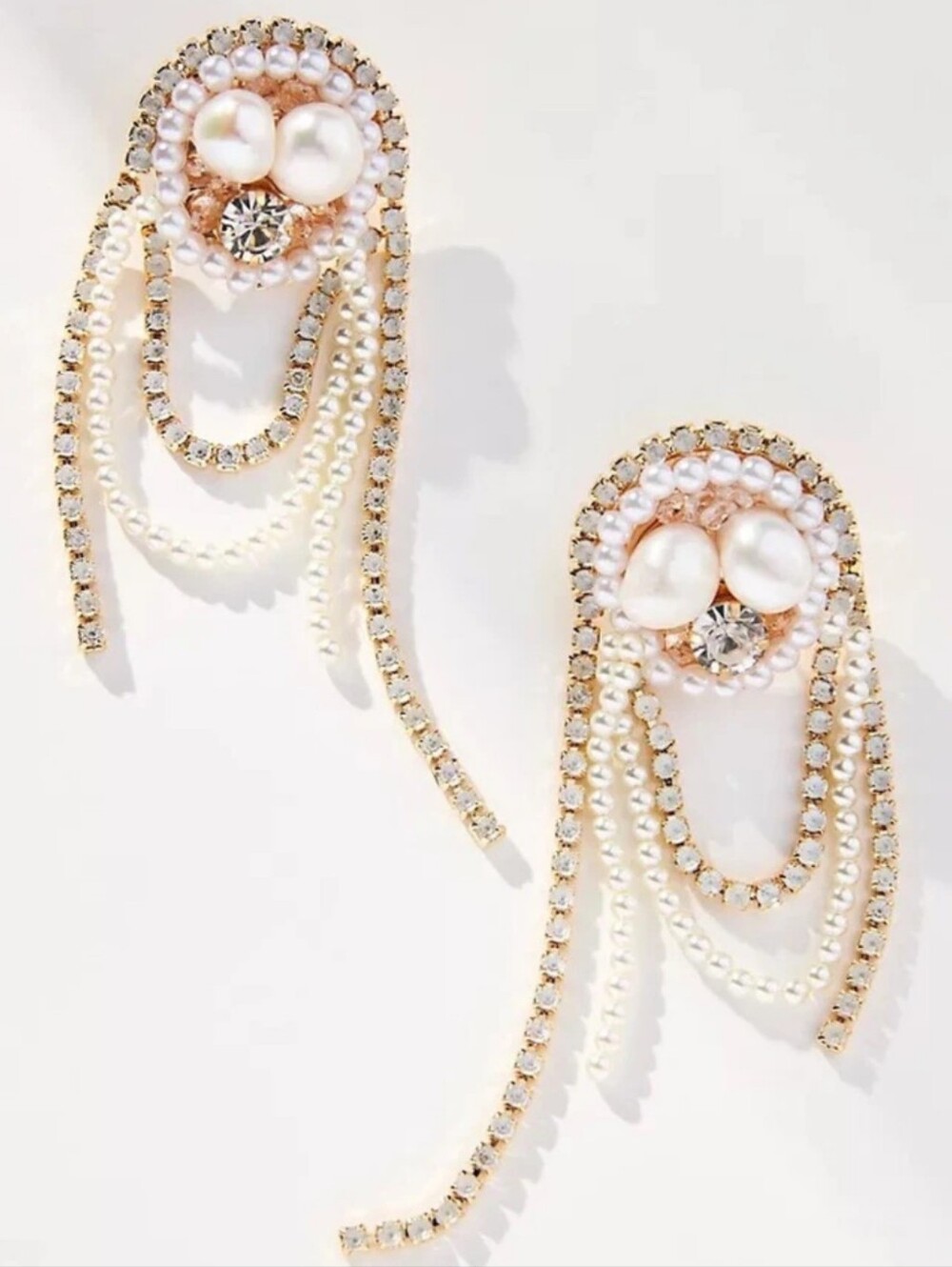 Anthropologie Sunset Beaded Looped Drop Earrings Pearl